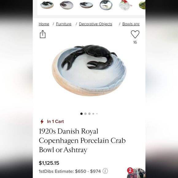 1920s Danish Royal Copenhagen Denmark Porcelain Crab Bowl #3131 - Picture 9 of 9